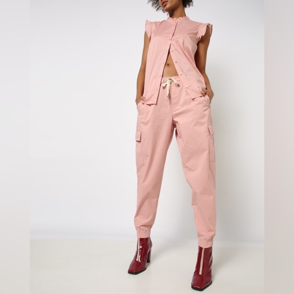 TOMMY HILFIGER Cropped Cargo Pants with Drawstring Waist Small Pink